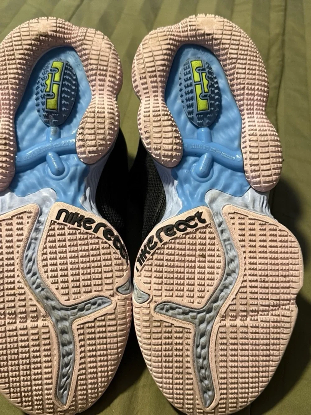 Nike Black Sneakers with Lime Green and Light Blue Accents